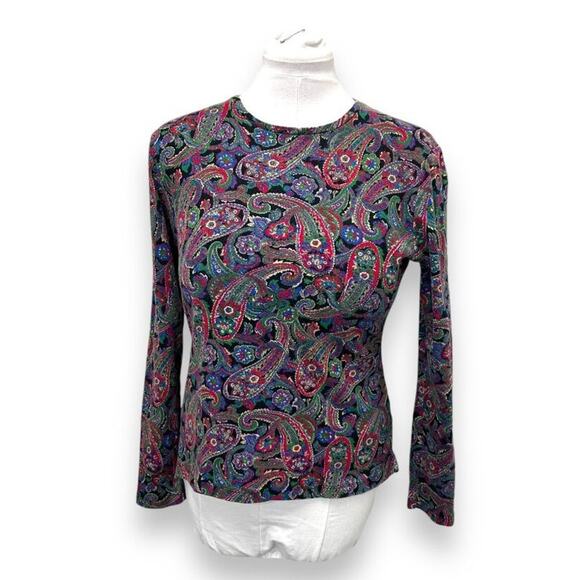 Lauren Ralph Lauren Petite Multicolor Paisley Long Sleeve Top Womens Size PL 100 - Picture 1 of 6